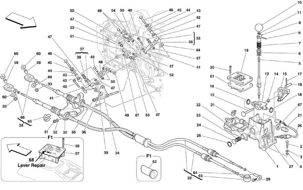 ferrari-360-outside-gearbox-controls-parts-diagram