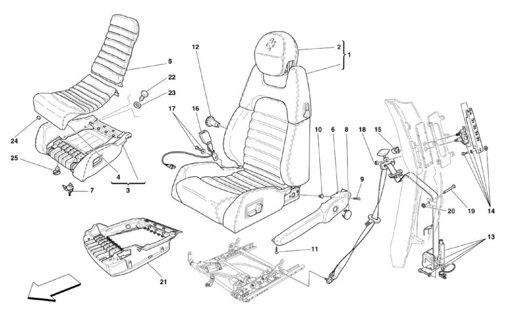ferrari-360-modena-electric-seats-and-safety-belts-parts-diagram